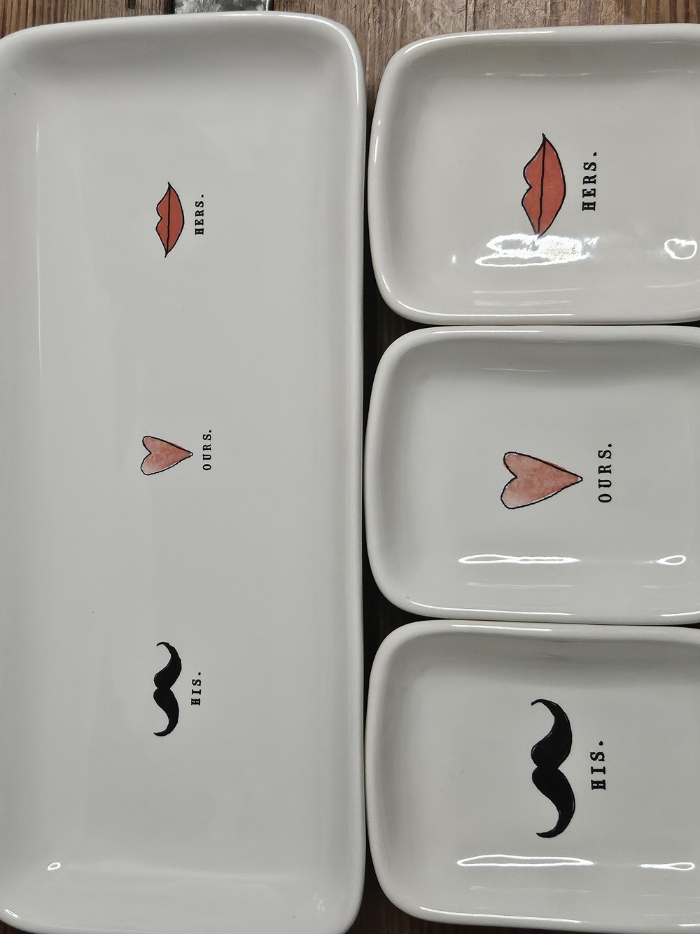 Rae Dunn Ceramic 'His, Hers, Ours' Trinket Dishes - White Pink & Black Accents